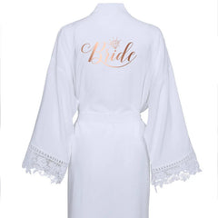 Timeless Elegance: Solid Cotton Kimono Robes with Lace Trim – Perfect for Brides and Bridesmaids in Wedding White