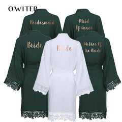 Timeless Elegance: Solid Cotton Kimono Robes with Lace Trim – Perfect for Brides and Bridesmaids in Wedding White