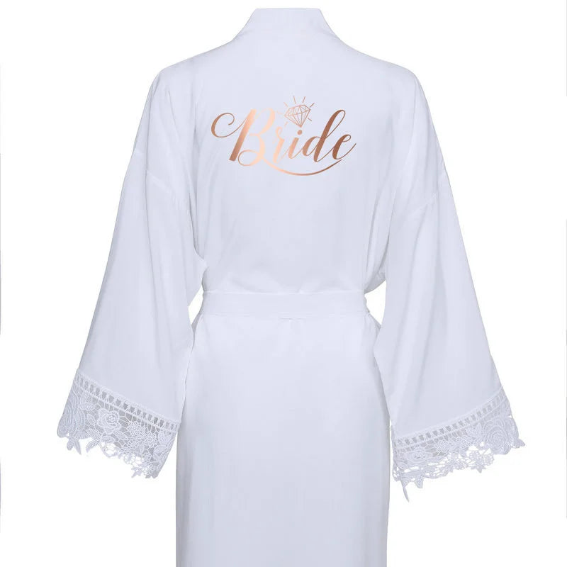 Timeless Elegance: Solid Cotton Kimono Robes with Lace Trim – Perfect for Brides and Bridesmaids in Wedding White