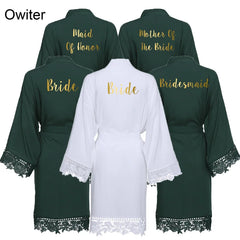 Timeless Elegance: Solid Cotton Kimono Robes with Lace Trim – Perfect for Brides and Bridesmaids in Wedding White