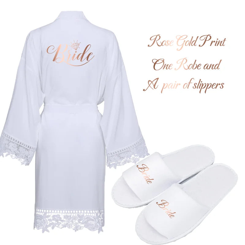 Timeless Elegance: Solid Cotton Kimono Robes with Lace Trim – Perfect for Brides and Bridesmaids in Wedding White